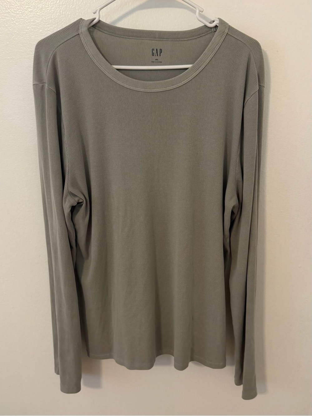 GAP Ribbed Crewneck Long Sleeve Top — Sage Green